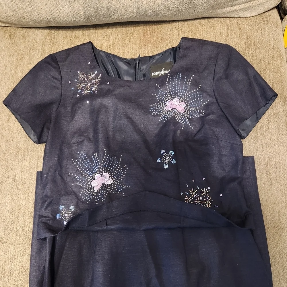 Positive Attitude Navy Blue Dress with Embellishments